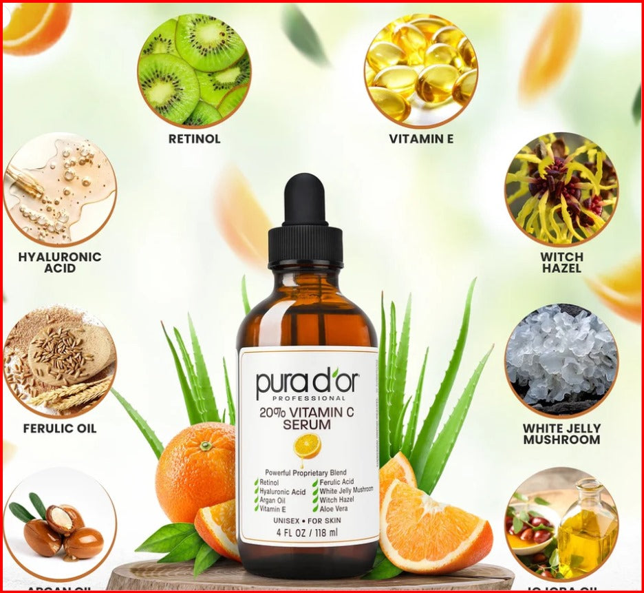 Pura D’or 20% Vitamin C Serum – Anti-Aging, Brightening & Hydrating Facial Serum (118ml)